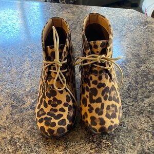 Leopard print wedge booties 8.5